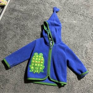 Hanna Andersson Blue and Green Kids Jacket with Frog Design